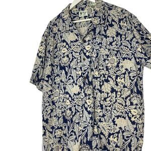 Mens Lehua Blossom & Pineapples Hawaiian Tropical Silk Shirt -Vintage Silk XL